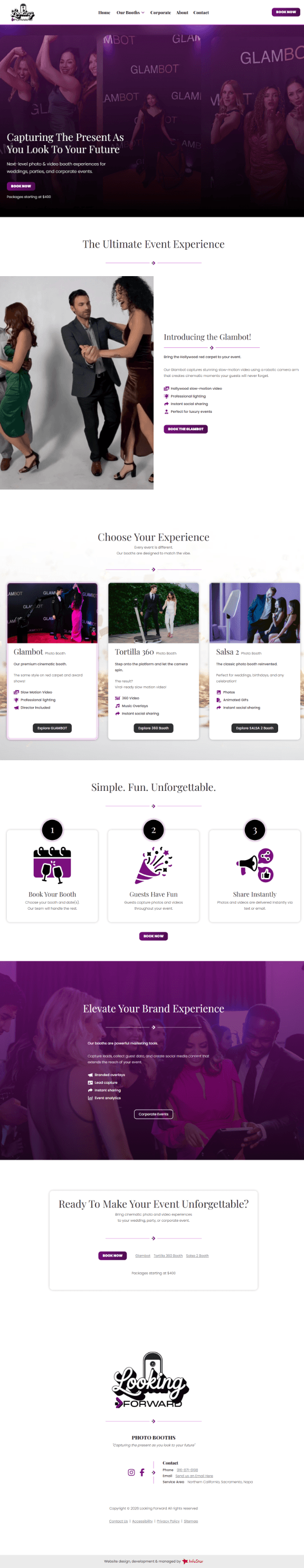 Looking Forward Photo Booths website designed by InfoStar Productions LLC.
